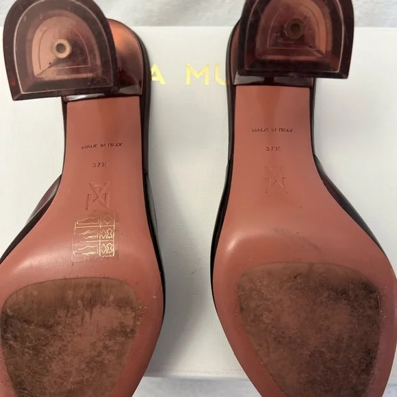 Authentic Amina Muaddi Lupita Glass mules in a rich wine / burgundy tone. - Picture 4 of 7